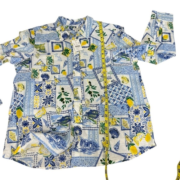 J Crew shirt womens white Beach Ocean 60% linen long sleeve button blue Sz L - Picture 10 of 12
